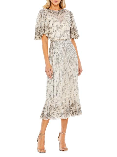 MAC DUGGAL Women's Flounce Sleeve Midi-Dress - Silver