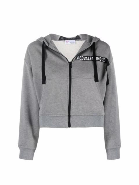 REDValentino logo-panel cropped zip-front hoodie