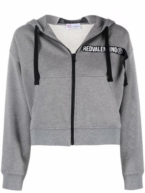 REDValentino logo-panel cropped zip-front hoodie