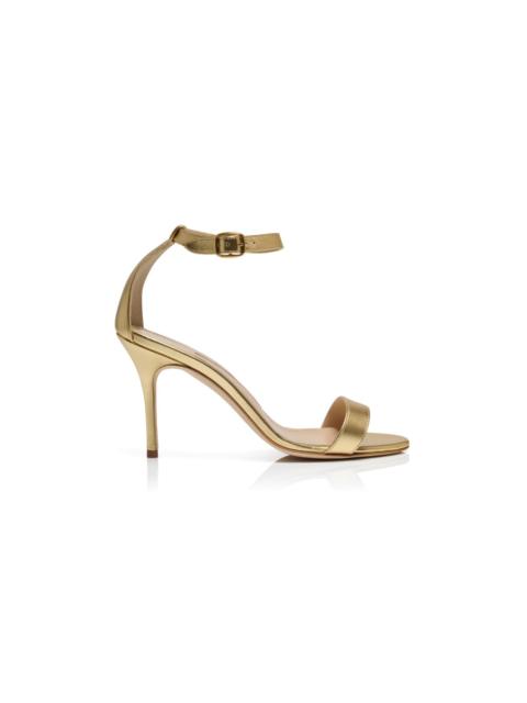 Manolo Blahnik Gold Nappa Leather Ankle Strap Sandals