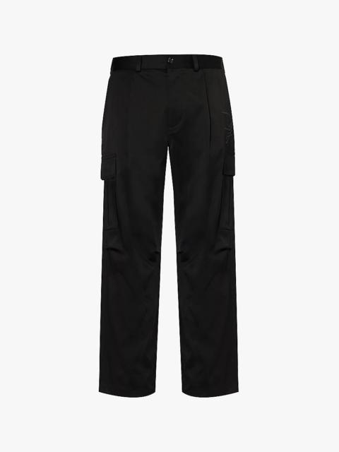 Logo-embroidery mid-rise straight-leg cotton-blend twill trousers