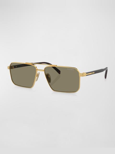 Prada Men's Double-Bridge Metal Square Sunglasses