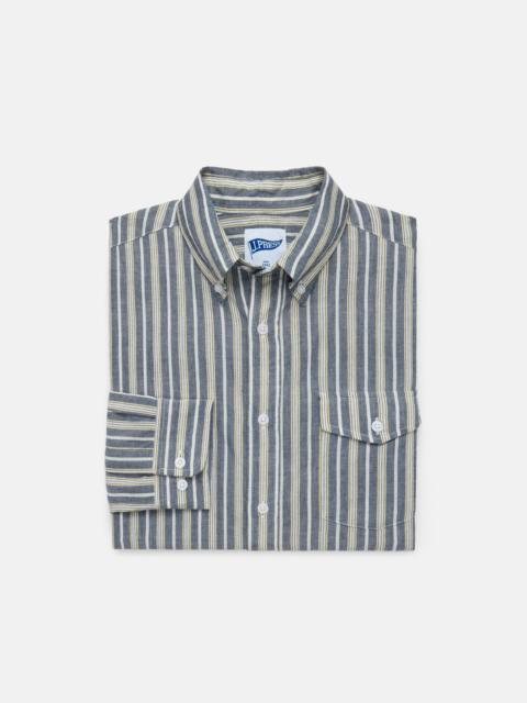 J. PRESS TRIM FIT ENZYME-WASHED CHAMBRAY SHIRT