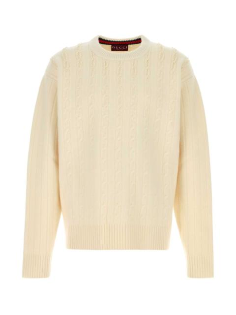 GUCCI Ivory Wool Blend Sweater Whitemix Maglieria