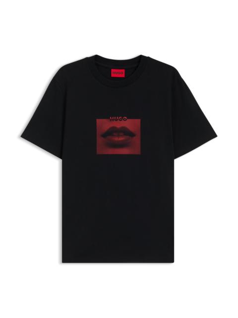 HUGO COTTON-JERSEY T-SHIRT WITH LIP ARTWORK