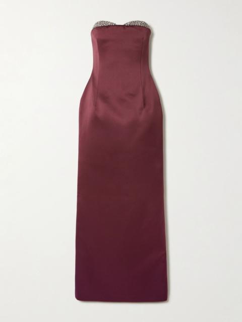 THE NEW ARRIVALS ILKYAZ OZEL Noélie strapless crystal-embellished satin maxi dress Red