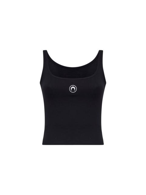Marine Serre Black ribbed jersey Moon Logo cropped top