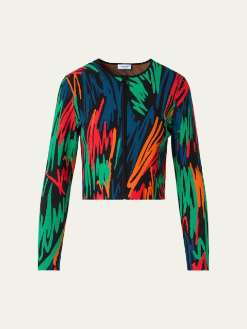 AKRIS Scribble Jacquard Knit Zip Cardigan