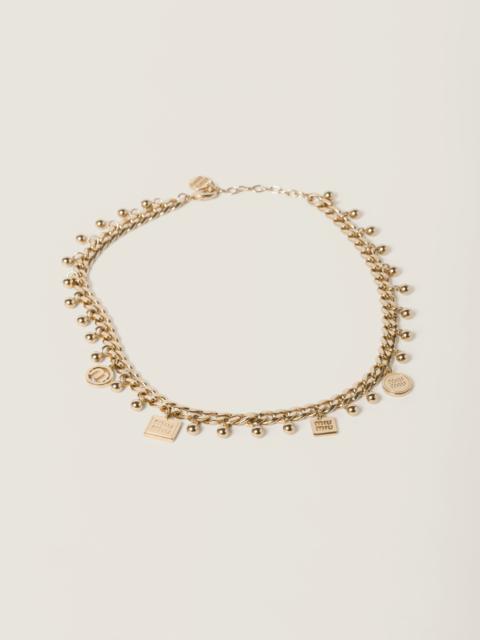 Miu Miu Metal and synthetic pearl necklace