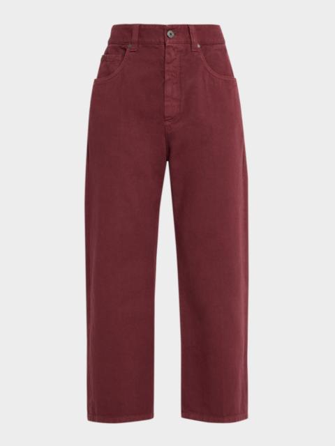 Brunello Cucinelli Dyed Cotton-Twill Relaxed-Leg Ankle Pants