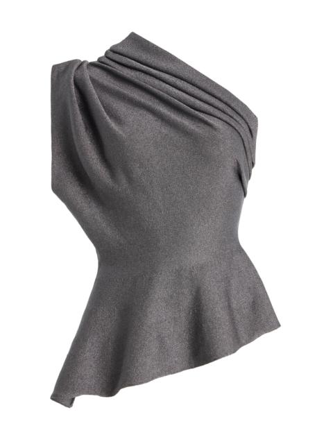 KHAITE Aimee One-Shoulder Metallic-Knit Top silver