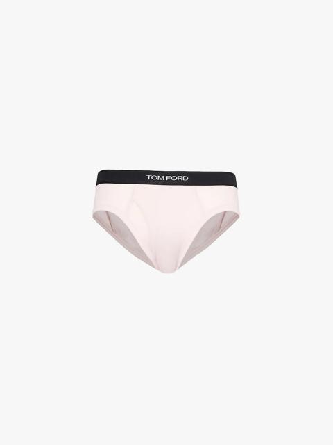 Branded-waistband stretch-cotton briefs