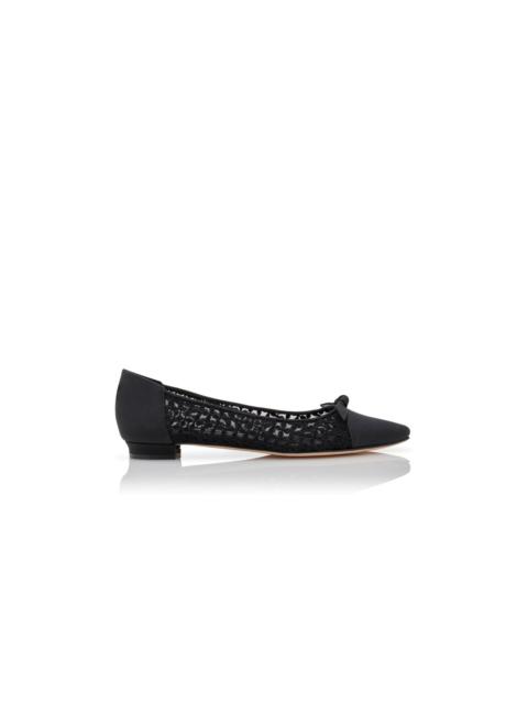 Manolo Blahnik Black Mesh Lace Detail Flat Pumps