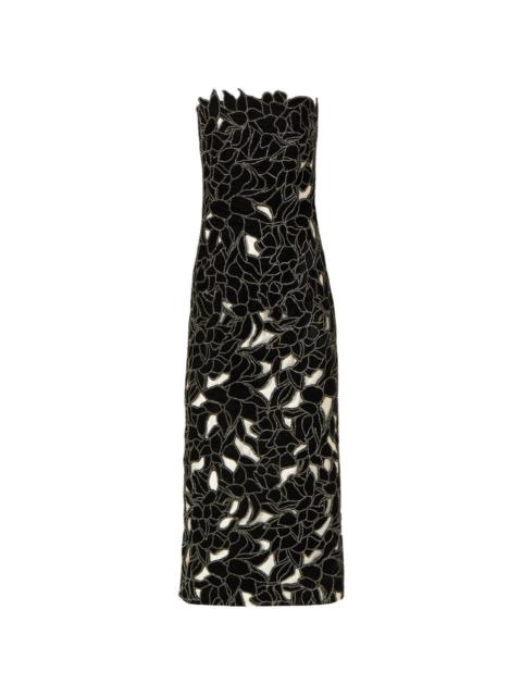 COSTARELLOS Nellia floral-cut strapless midi dress
