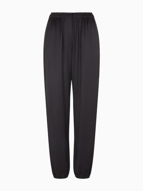 Straight-cut silk trousers with crystal piping