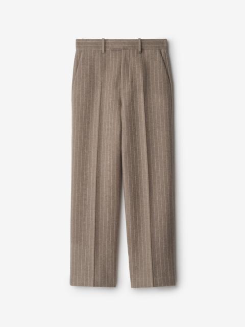 Pinstriped Wool Blend Tailored Trousers