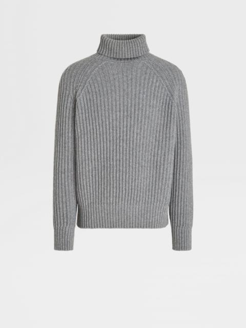 ZEGNA GREY MÉLANGE OASI CASHMERE TURTLENECK