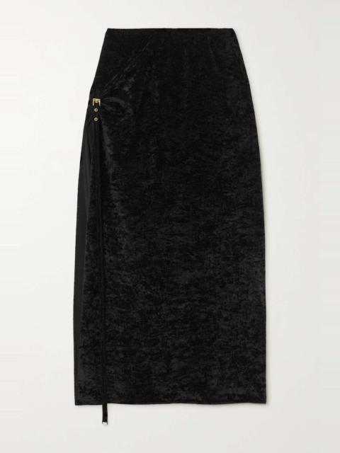 Embellished stretch-velour midi skirt