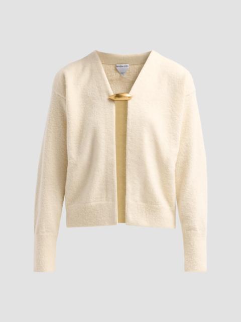 Bottega Veneta Women's Pebble Brooch Cashmere-Silk Bouclé Cardigan - Parchment