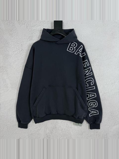 BALENCIAGA Balenciaga Black Side Letter Logo Print Qilin Sleeve Hooded Sweater