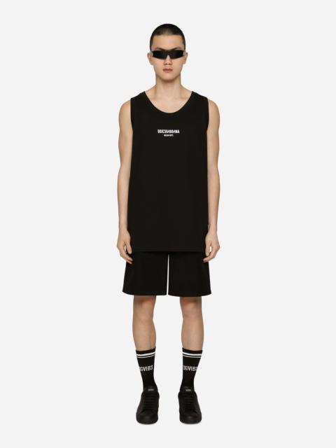 Dolce & Gabbana Printed cotton jersey singlet with DGVIB3 patch
