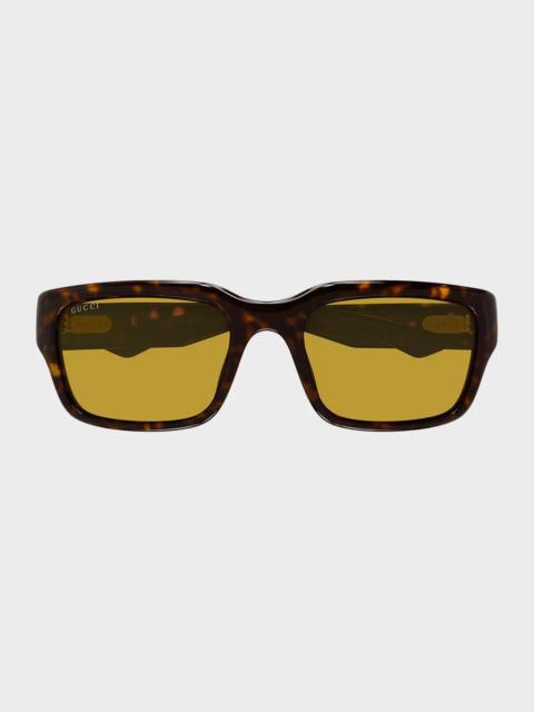 GUCCI Men's Logo Plastic and Nylon Rectangle Sunglasses
