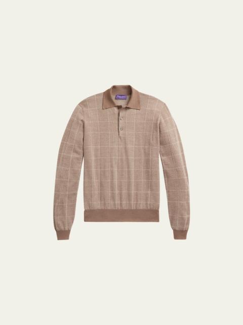 Ralph Lauren Men's Glen Plaid Cashmere-Silk Polo Sweater