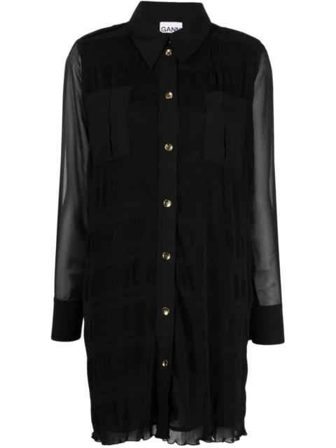GANNI Georgette straight-point collar dress
