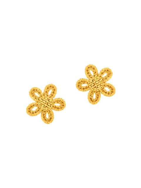 Oscar de la Renta Women's Small Flower Woven Raffia Stud Earrings - Yellow