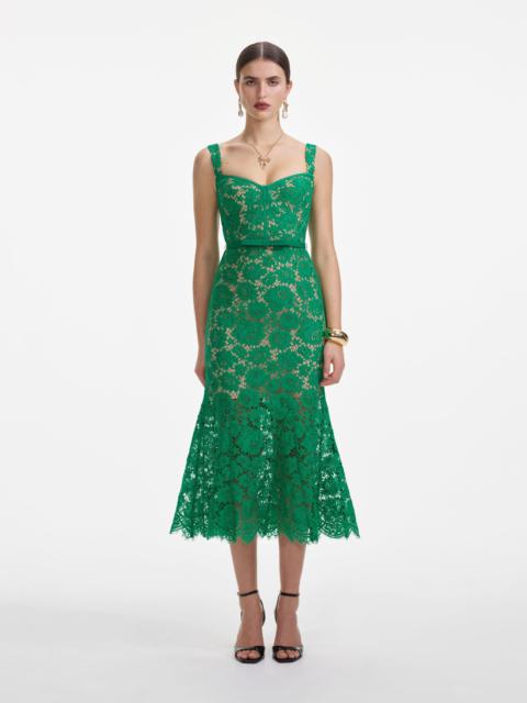 Green Fine Lace Midi Dress