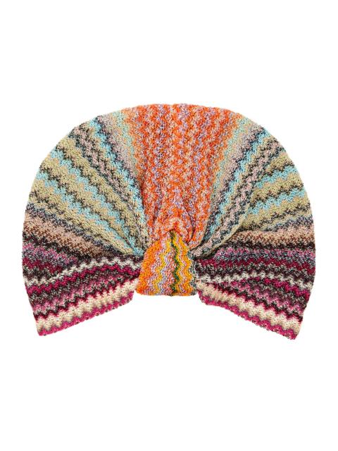 Zigzag-intarsia knitted head wrap