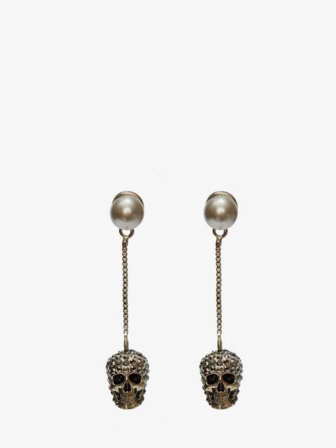 Alexander McQueen Pave Skull Chain Earrings in Gold