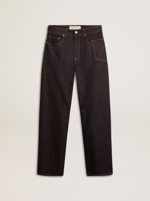 Men’s dark blue wide-leg jeans in one-wash denim