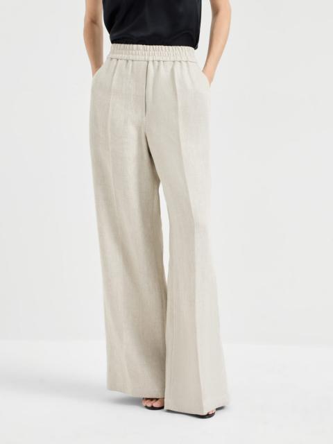 Brunello Cucinelli Linen and cotton chevron loose track trousers