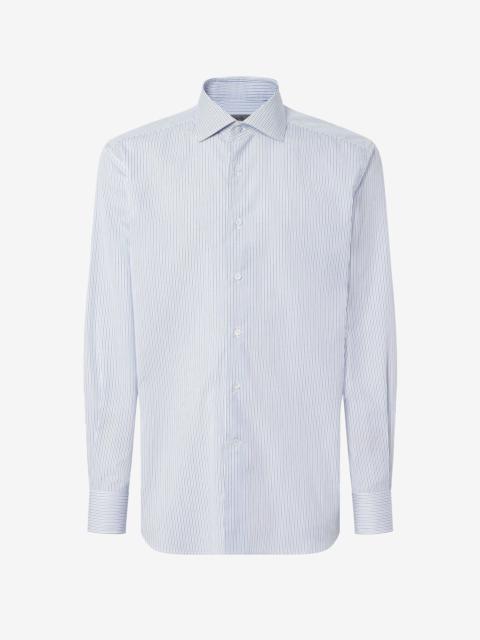CORNELIANI White cotton shirt with black and blue stripes