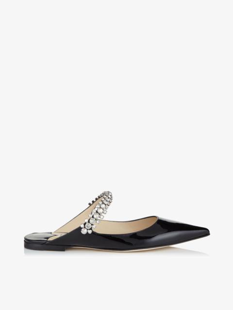 JIMMY CHOO Bing Flat
Black Patent Leather Mules with Crystal Strap