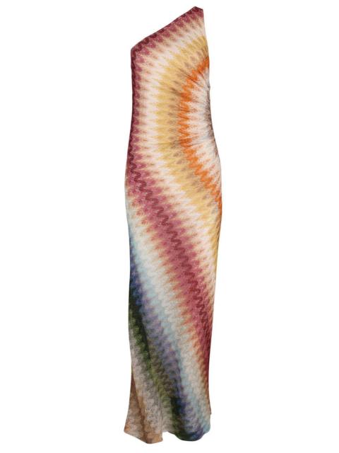 Missoni One Shoulder Long Dress - Multicolor Blue Yellow Green