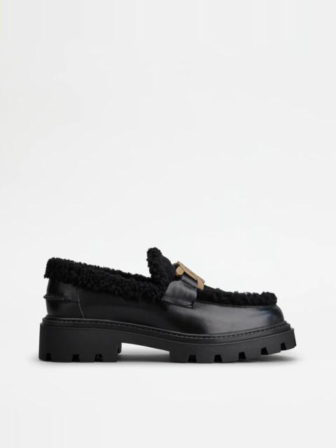 Tod's KATE LOAFERS IN LEATHER AND SHEEPSKIN - BLACK