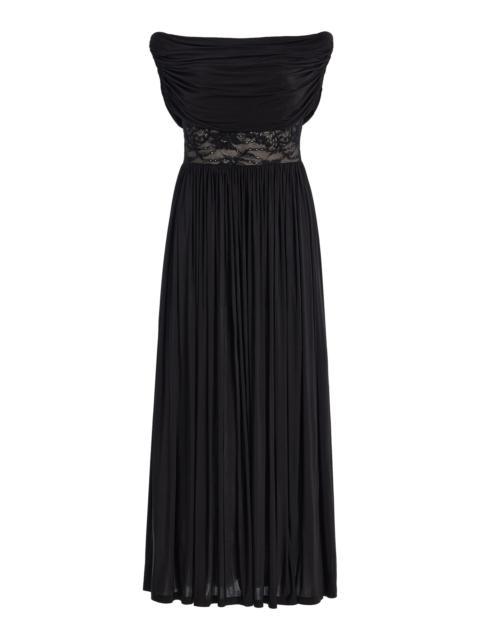 Off-The-Shoulder Lace-Detailed Jersey Maxi Dress black