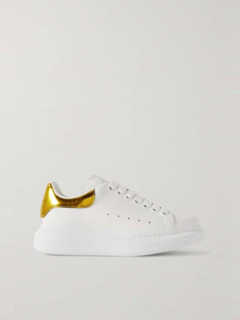 Iridescent-trimmed leather exaggerated-sole sneakers