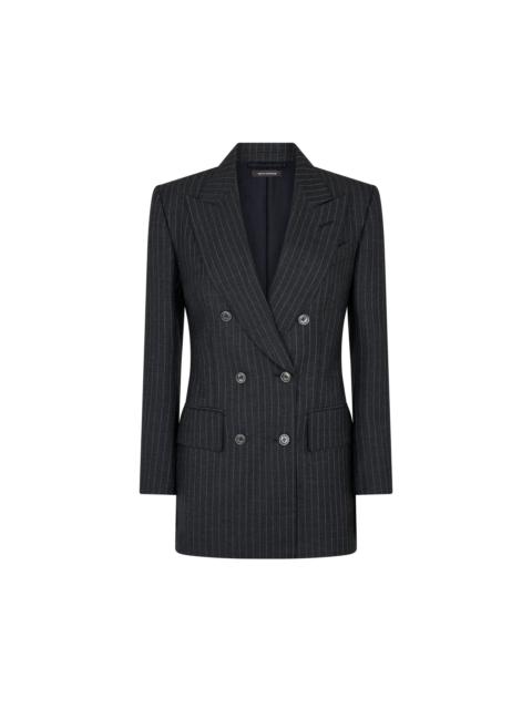 TOM FORD STRIPED WOOL FLANNEL "BIANCA" DOUBLE BREASTED JACKET