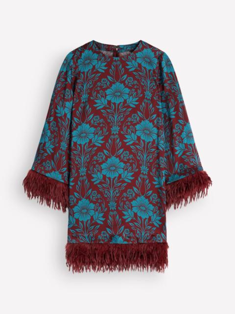 BODEN Faux Feather Satin Dress-Crystal Teal Flourishing Sprig