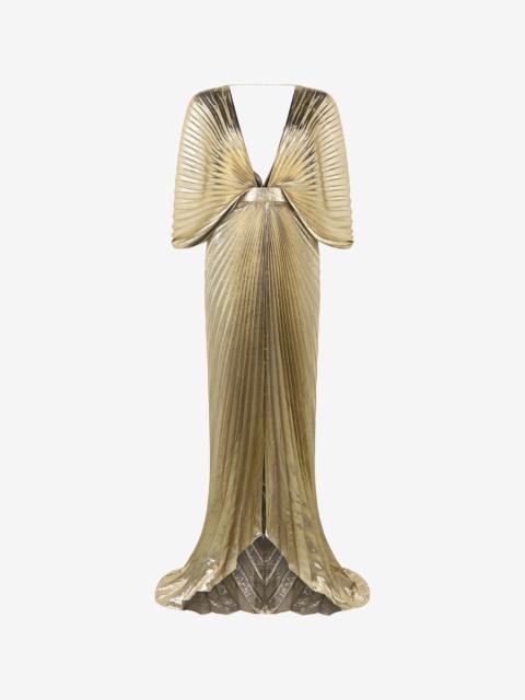 Roberto Cavalli Gold Maxi Dress with Ray Of Gold Motif