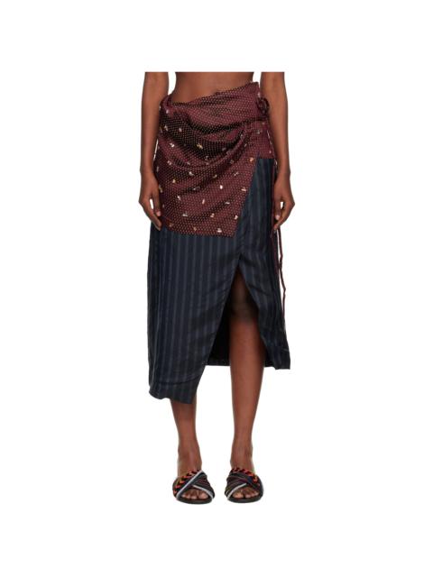 Dries Van Noten Navy & Burgundy Diamond Tie Motif Maxi Skirt