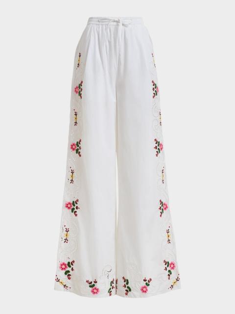 ESSENTIEL ANTWERP Embroidered Wide-Leg Cotton Pants