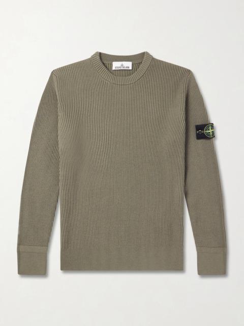Stone Island Logo-Appliquéd Ribbed Cotton-Blend Sweater