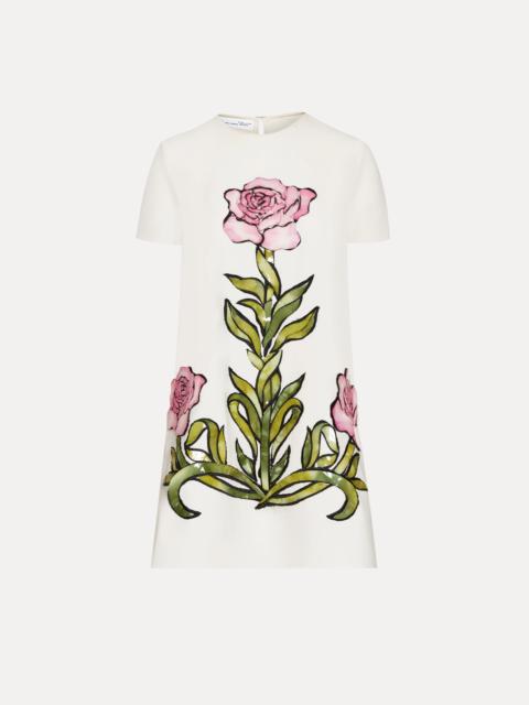 Oscar de la Renta ENGLISH ROSE MOSAIC SHIFT DRESS