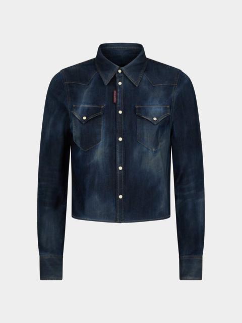 DSQUARED2 ICON BLACK DUSTY WASH WESTERN CROPPED SHIRT