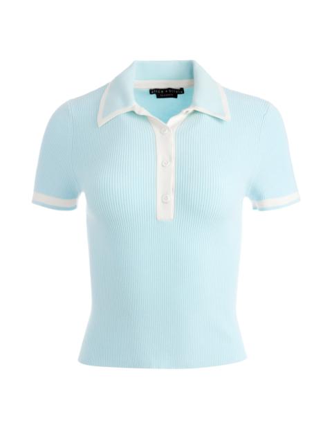 Alice + Olivia PIA RIBBED KNIT POLO SHORT SLEEVE SWEATER