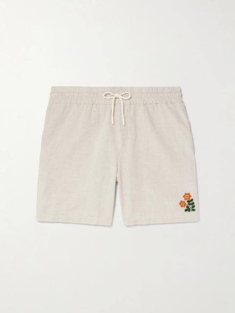 Portuguese Flannel Spring Straight-Leg Embroidered Linen and Cotton-Blend Shorts